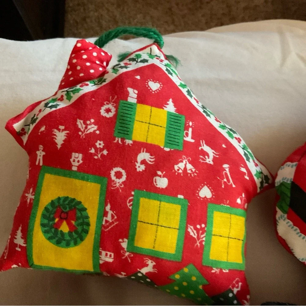 vintage stuffed handmade sewn christmas ornaments set of 6